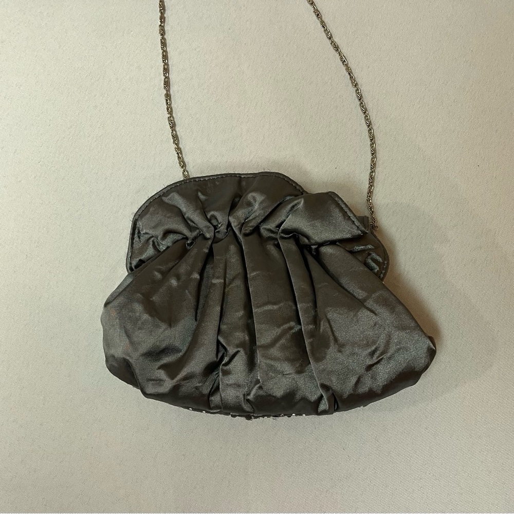 2/$20 - Sparkly Grey Satin Clutch with Rhinestones & A Bow,removable chain, prom - Picture 7 of 11